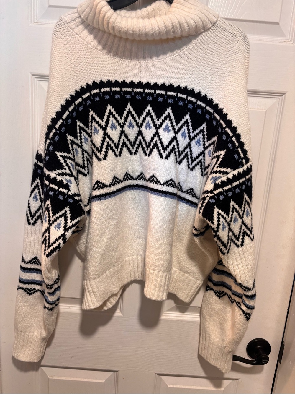 Anthropologie Daily Practice white Turtleneck Fair Isle Knit Sweater
